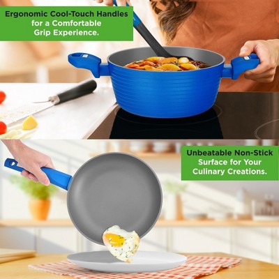 NutriChef 12-Piece Blue Nonstick Aluminum Cookware Set