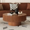 Round Coffee Table Handcrafted Relief Sturdy Pedestal Wooden Olive-Shaped Tea Table for Living Room - 3 of 4