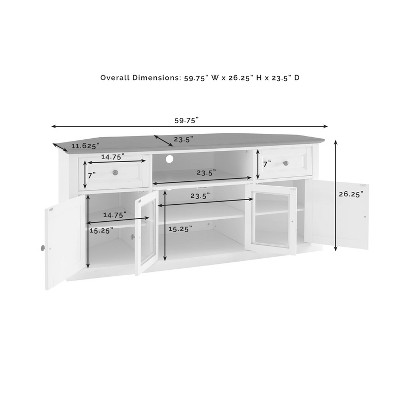 White Mahogany Corner TV Stand with Cabinets, 66"