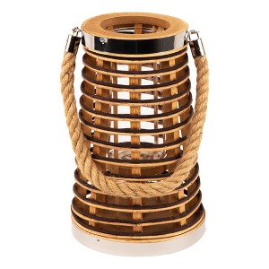 Northlight Tapered Rattan Glass Candle Lantern with Jute Handle - 10" - 1 of 4