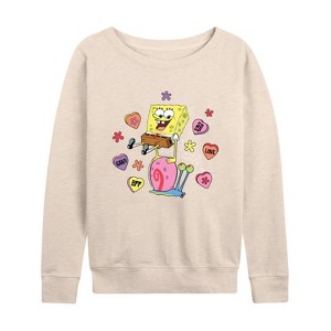 Women's - SpongeBob SquarePants - Valentine's Day Merchandise Lightweight French Terry Wide Neck Long Sleeve Shirt - 1 of 4