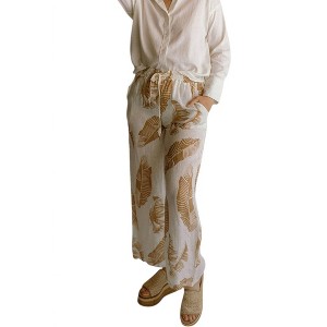 Women's Palm Print Linen Pants - Milio Milano - 1 of 4
