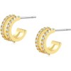 14K Gold Plated Triple Huggie Illusion Stud Earrings | Double Huggie Hoop Earrings for One Hole | Gold Hoop Earrings for Women - 2 of 4