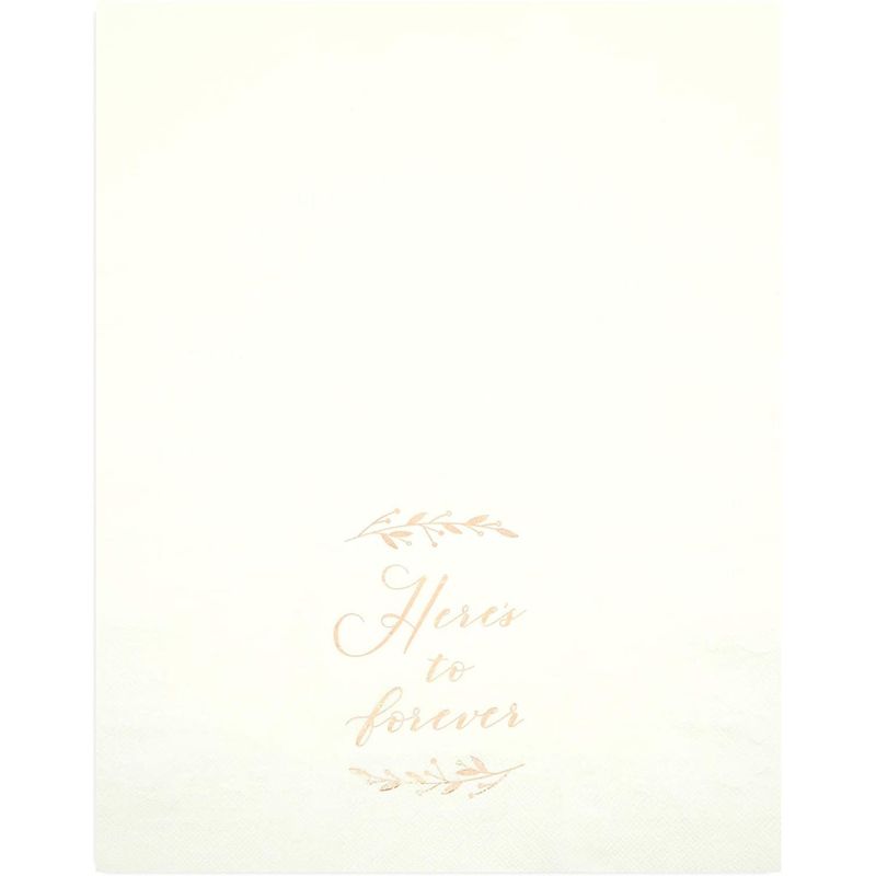 Sparkle and Bash 100 Pack White Napkins for Wedding Reception with Rose Gold Foil Accents, Here's To Forever, 3-Ply, 4 x 8 In, 5 of 6