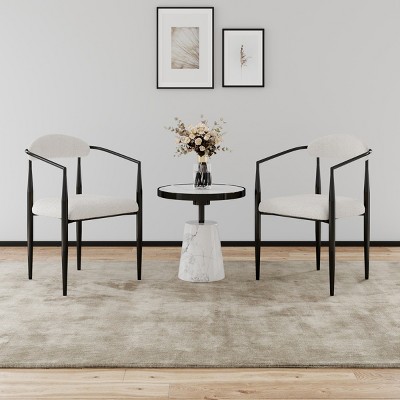 Set of 2 Boucle Dining Chairs,Mid Century Modern Upholstered Armchairs with Metal Legs for Kitchen,Dining Room-Baofuwish