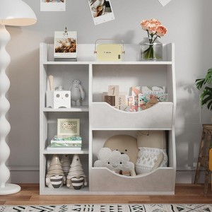Kids Bookshelf and Toy Storage Organizer, 3-Tier Toddler Bookshelf Wooden Bookcase, 5 Cube Double Sided Toy Storage Display,for Kids Room - 1 of 4
