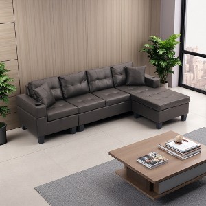 96" Modern PU Leather L-Shaped Sectional Sofa with Reversible Chaise - 1 of 4