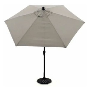 Four Seasons Courtyard 9 Foot Round Sling Fabric Highland Market Umbrella with Push Button Tilt System for Angle Adjustment, Gray - 1 of 4