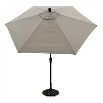 Four Seasons Courtyard 9 Foot Round Sling Fabric Highland Market Umbrella with Push Button Tilt System for Angle Adjustment, Gray