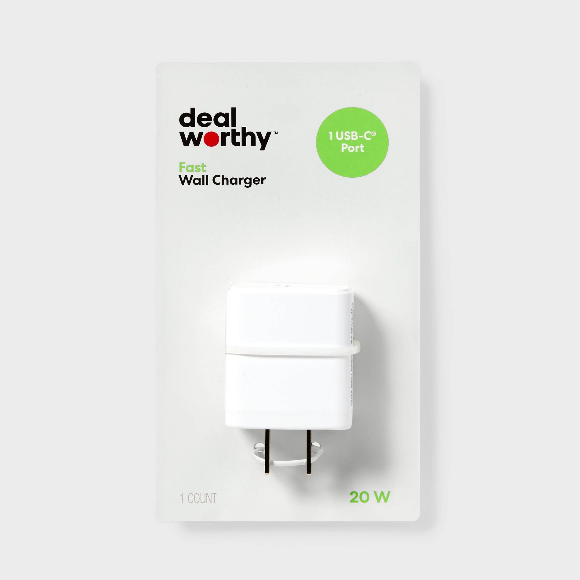Single Port 20W USB-C Wall Charger - dealworthy™ White: Quick Charge, Short Circuit & Surge Protection
