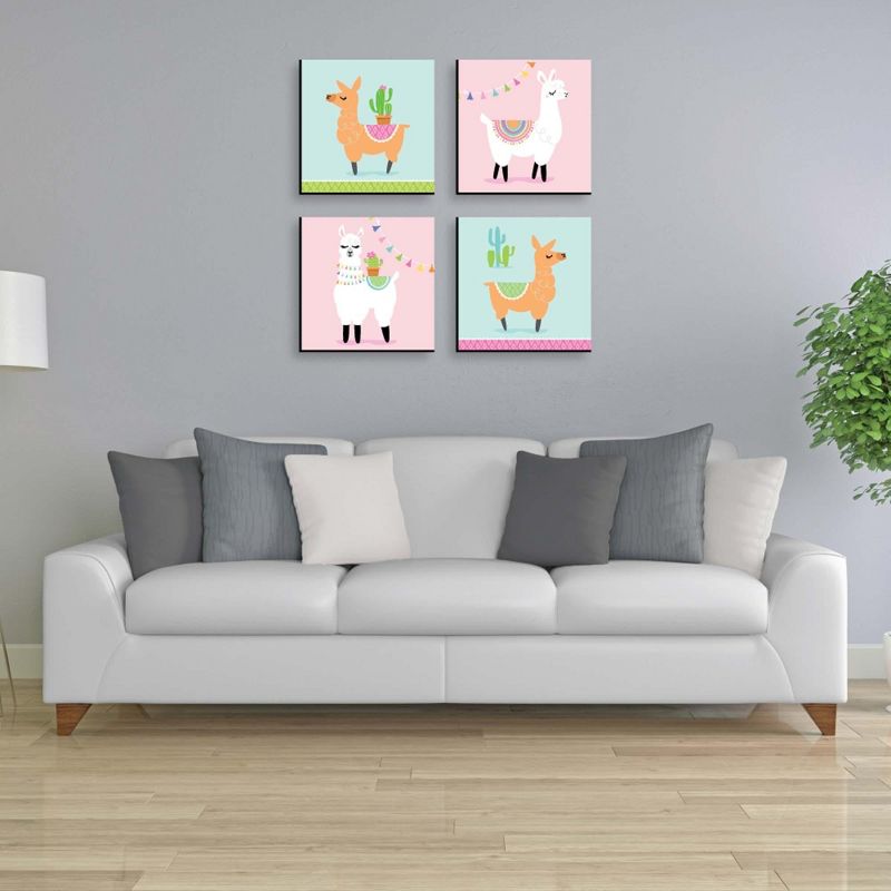 Big Dot of Happiness Whole Llama Fun - Kids Room, Nursery Decor and Home Decor - 11 x 11 inches Nursery Wall Art - Set of 4 Prints for baby's room, 5 of 9