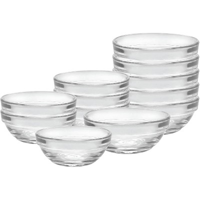 Duralex Lys Heavy Duty Durable Multi Purpose Stackable Nesting Clear Glass Food Prep Mixing Bowls, 12 Piece Set