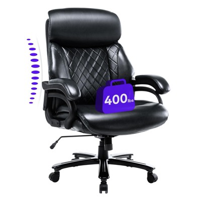 Big and Tall Office Chair 400lbs-Heavy Duty Executive Desk Chair with Extra Wide Seat, High Back Ergonomic Leather Computer Chair-Black