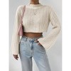 Womens Cropped Tops Bell Sleeve Ribbed Knit Pullover Sweater Top - 4 of 4