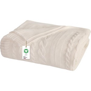 Delara Organic Cotton Throw Blanket 50x70 inches, GOTS Certified Cable Knitted Throws Blanket for Sofa Couch Bed - 1 of 4