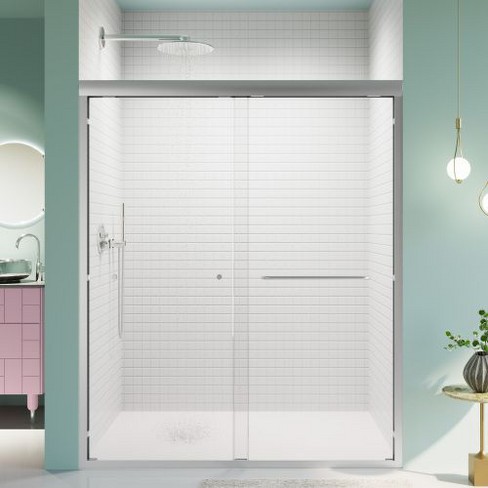 Semi-Frameless Dual Slider Shower Door, Bypass Design, Chrome-Finished SGCC Tempered Glass - image 1 of 4