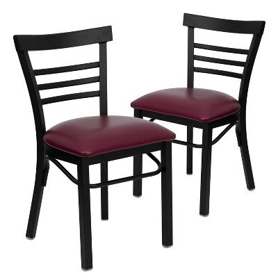 Emma and Oliver 2 Pack Three-Slat Ladder Back Metal Restaurant Chair