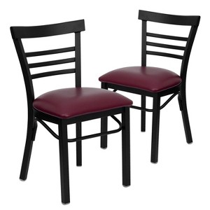 Emma and Oliver 2 Pack Three-Slat Ladder Back Metal Restaurant Chair - 1 of 4