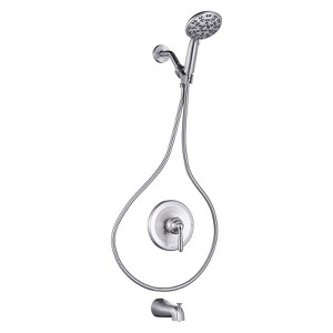 WOWOW Single Handle 7-Spray Tub and Shower Faucet 1.8 GPM with Pressure Balance Shower Valve in Brushed Nickel Valve Included - 1 of 4
