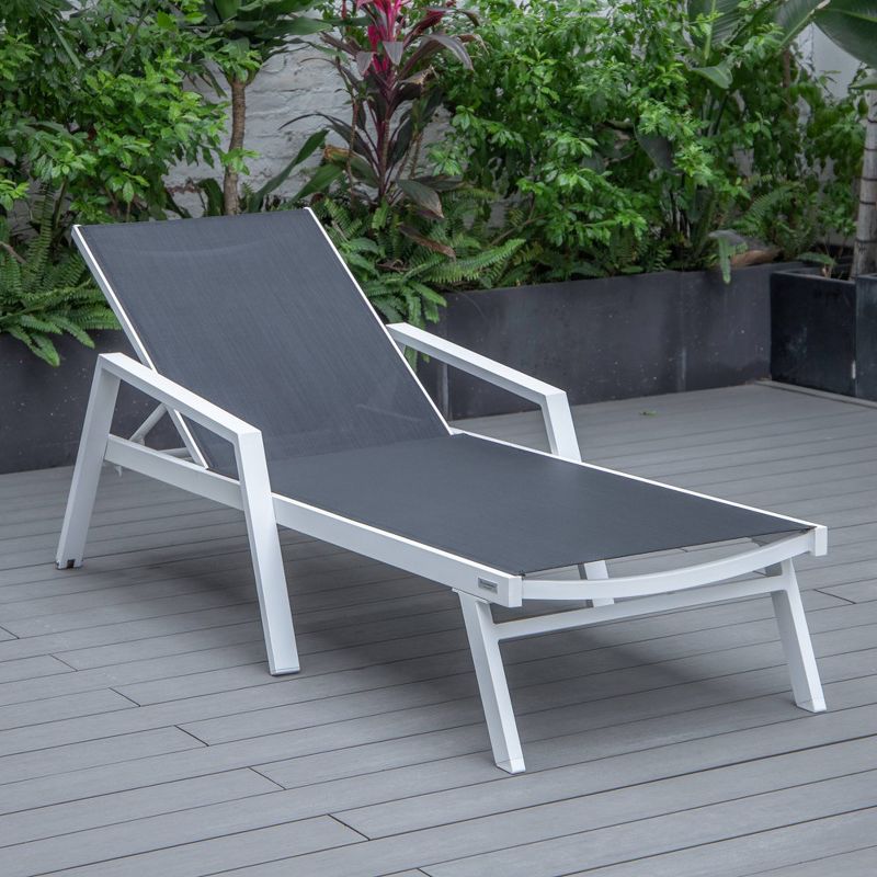 LeisureMod Marlin Patio Sling Chaise Lounge Chair With Arms in White Aluminum, 2 of 12
