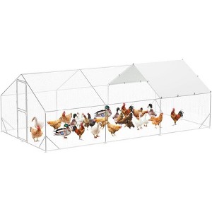 Large Walk-In Metal Chicken Coop, 6.6' x 9.8' x 6.6', Galvanized Chicken Run with Waterproof Cover, Double Door, Outdoor Yard/Farm Pen - 1 of 4