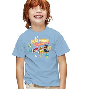 Paw Patrol Easter Egg Hunt Heroes Chase, Rubble And Marshall Kids T-Shirt For Youth Light Blue - 1 of 4