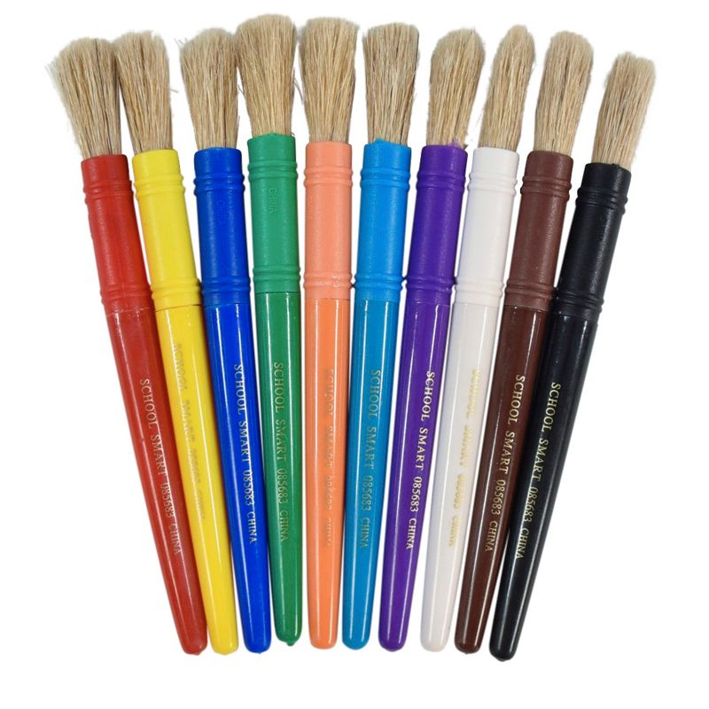 School Smart Beginner Paint Brushes, 7-1/4 x 1/2 Inches, Assorted Colors, Set of 10, 1 of 6