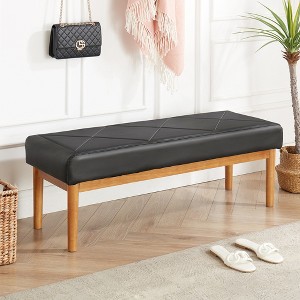 VECELO 44.5" Upholstered Entryway Bench, Dining Table Ottoman Seat with Solid Wood Legs, PU Leather End of Bed for Living Room or Bedroom, Black - 1 of 4