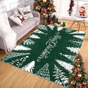 Washable Christmas Tree Rug Non Slip Low Pile Rug Soft Xmas Decorative Floor Cover Foldable Indoor Carpet for Living Room Bedroom,Green/5'x7' - 1 of 4