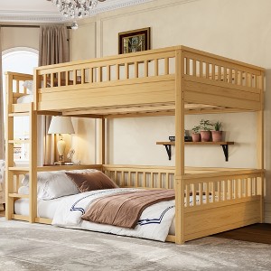 KTMBDW Bunk Bed, Bunk Bed Frame with Ladder and Guardrail, Wood Slats for Dormitory and Bedroom, Space Saving - 1 of 4