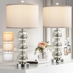 ROTTOGOON Set of 2 Table Lamps for Living Room Glass Triple-Sphere 27" Tall Bedside Desk Nightstand Lamp for Bedroom Living Room, Mercury Silver - 1 of 4