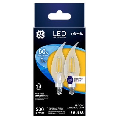 General Electric LED 60w 2Pk CAC Chandelier Light Bulb White/Clear