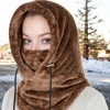 Anna-Kaci Women's Faux Shearling Hooded Scarf with Adjustable Drawstrings and Extended Neck Coverage - 4 of 4