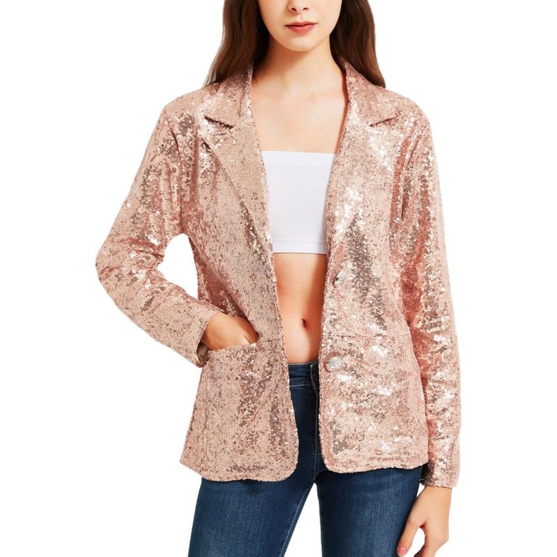 Anna-Kaci Women's Long Sleeve Sequin Blazer Jackets Casual Sparkly Coat with Pocket, 1 of 5