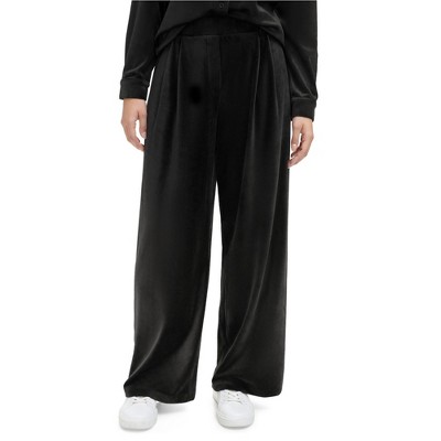 Calvin Klein Womens Pleated Front Velour Relaxed Lounge Casual Pants