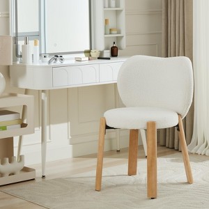 Makeup Chair Comfy Accent Chair, Plush Teddy Fabric, Cute Vanity Chair for Home Office, Bedroom, Dressing Room-2 PCS - 1 of 4