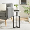 Black Metal Sculptural Pedestal & Faux Stone Tabletop Accent End Table - 2 of 4