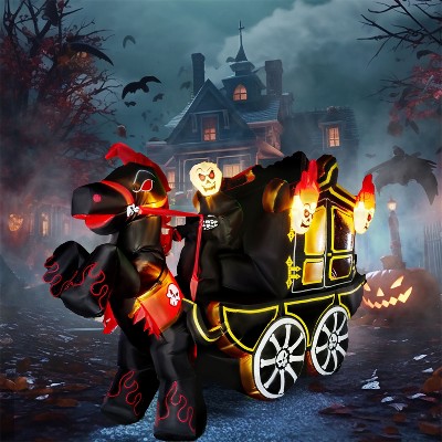 Joyfy 10 FT Halloween Inflatable Outdoor Decorations, Carriage with Hellfire Design Inflatable with Build-in LEDs for Halloween Party Yard Decoration