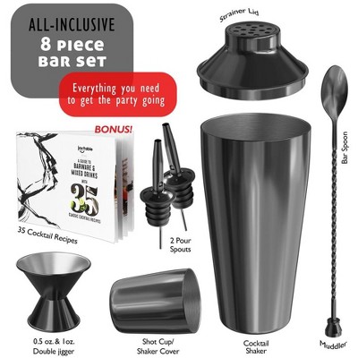 Black Stainless Steel 8-Piece Cocktail Shaker Bar Tool Set