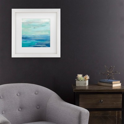 18x18 White Framed Abstract Canvas Print in Blue and Teal