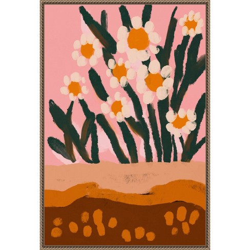 23x33 Pastel Flower Impression No 3 by Treechild Framed Canvas Wall Art  Print Bronze - Amanti Art