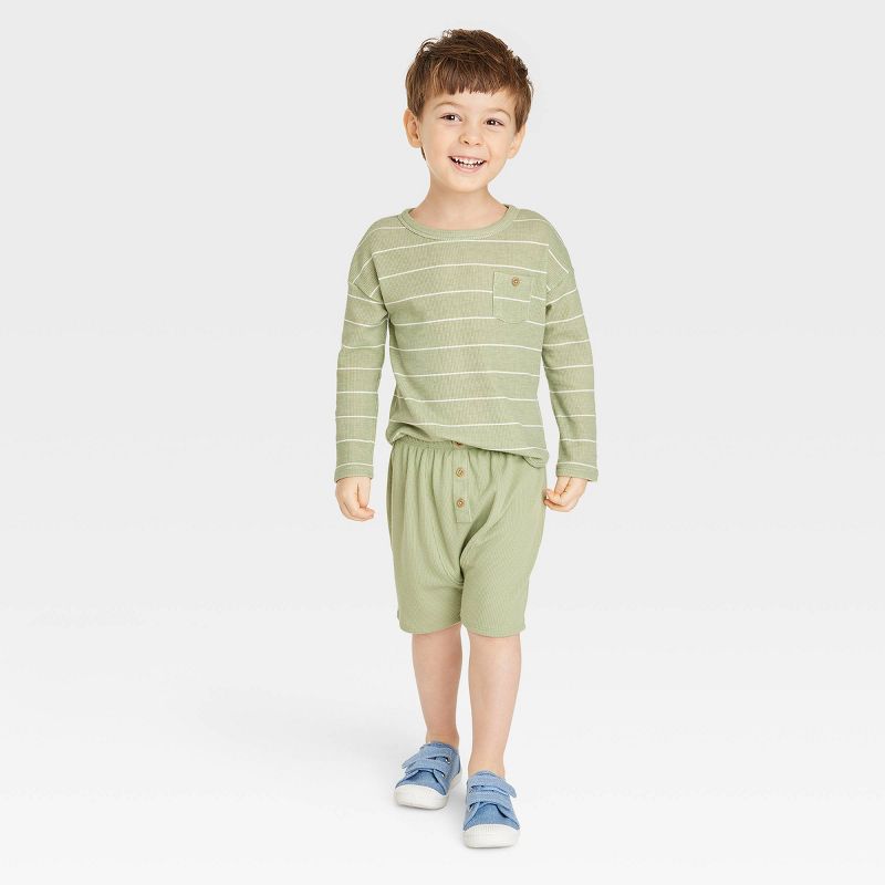 Grayson Collective Toddler Waffle Long Sleeve Top & Bottom Set - Sage Green, 3 of 4