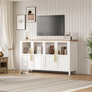 Sideboard Buffet Cabinet with 4 Glass Doors, 55" Large Buffet Cabinet with Storage, Modern Farmhouse Storage Cabinet Table - 1 of 4