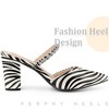 Perphy Women's Zebra Print Pointed Toe Rhinestones Strap Chunky Heel Mules - 4 of 4