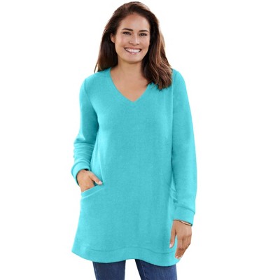 Woman Within Plus Size High Pile Fleece Sweatshirt Tunic