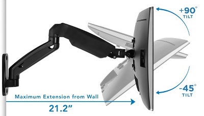 Black Adjustable Full Motion Wall Mount Monitor Arm