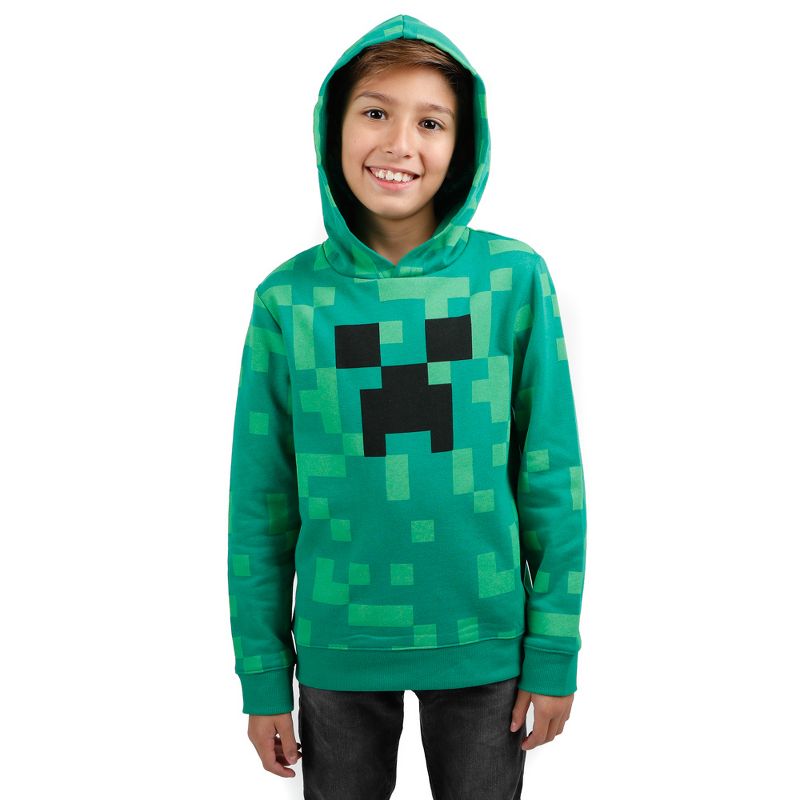 Minecraft Video Game Creeper Face Youth Boys Green Graphic Print Hoodie, 1 of 2