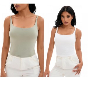 INSPIRE CHIC 2 Pcs Women's Square Neck Cami Vest Shelf Bra Adjustable Spaghetti Strap Tank Camisole - 1 of 4
