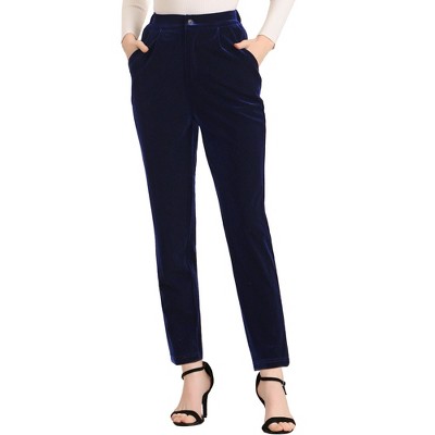Allegra K Women's Velvet Elegant High Waist with Pockets Work Ankle Pants