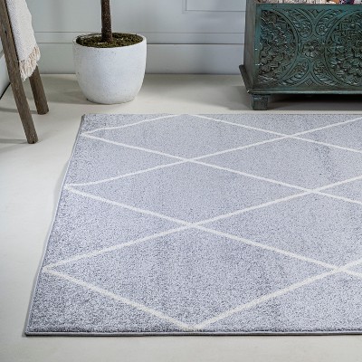 Gray and White Diamond Trellis Synthetic Runner Rug